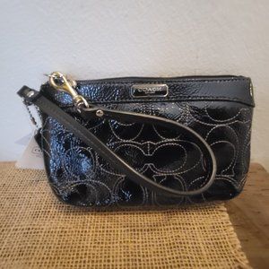 COACH Signature Stitch Black Patent Leather Wristlet